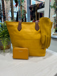 Mustard Shopper, Leather Card Purse & Gloves