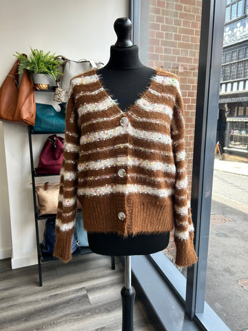 Speckled Fluffy Knit Cardigan - Tan