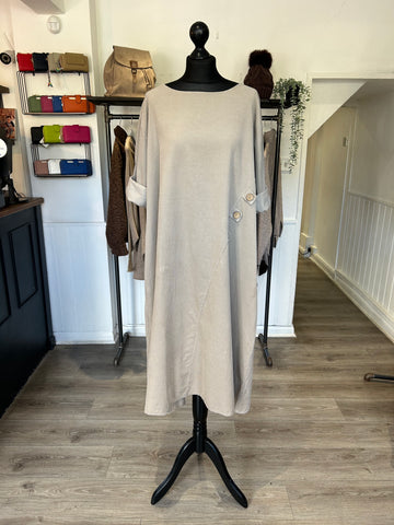 Needlecord Button Dress - Stone