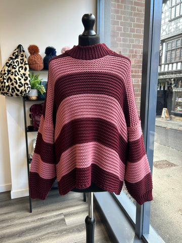 Chunky Cable Knit Jumper - Burgundy/Mauve