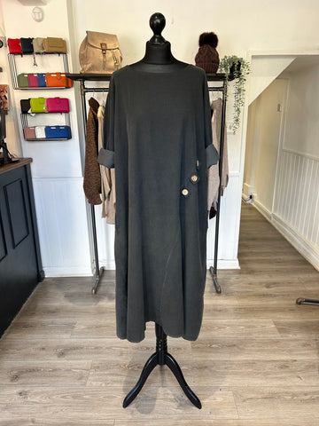 Needlecord Button Dress - Charcoal