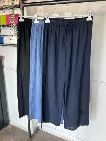Straight Leg Cheesecloth Trousers