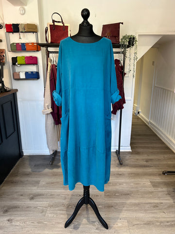 Needlecord Smock Dress - Teal