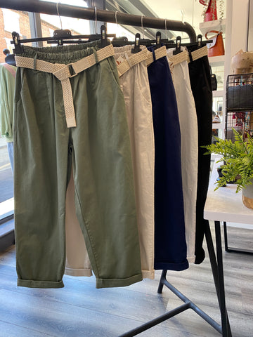 Belted Cotton Trousers - 5 Colours