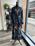 V Neck Shirred Bust Dress - Navy