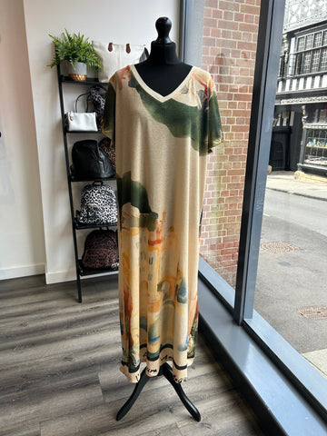 Abstract Fine Knit Dress - Stone