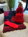 Heart Scarf, Red Bobble Hat & Red Gloves