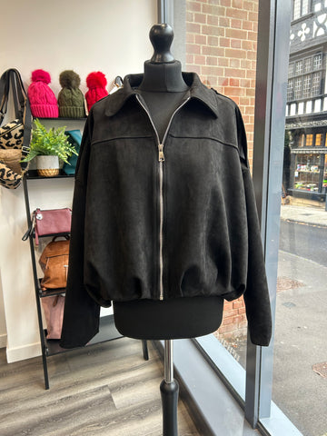 Faux Suede Jacket - Black