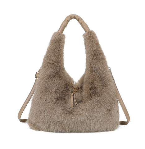 Faux Fur Shoulder Bag - Mink