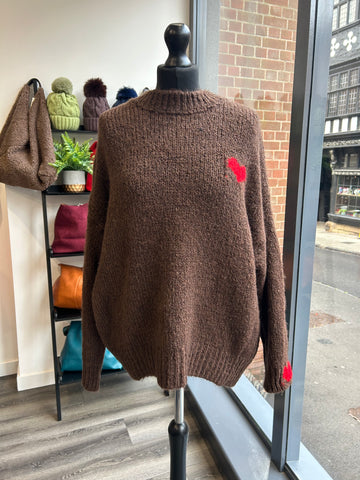 Slouchy Heart Jumper - Chocolate