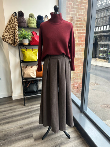 Super Wide Box Pleat Trousers - Chocolate
