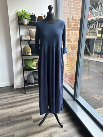 Ribbed Jersey Cotton Dress - Navy