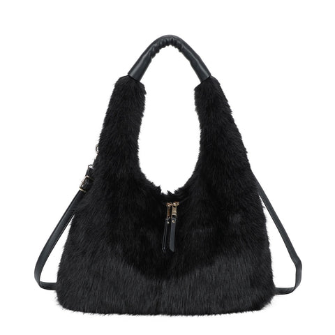 Faux Fur Shoulder Bag - Black