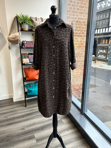 Needlecord Animal Print Shirt Dress