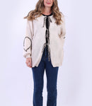 Animal Print Tie Front Cardigan - Stone