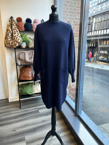 2 Pocket Knit Dress - Navy