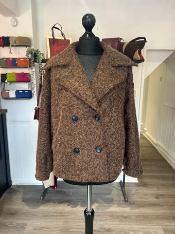 Double Breasted Boxy Coat - Chocolate