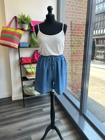 Chambray Denim Shorts - Mid Wash