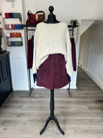 Suedette A Line Button Skirt - Berry