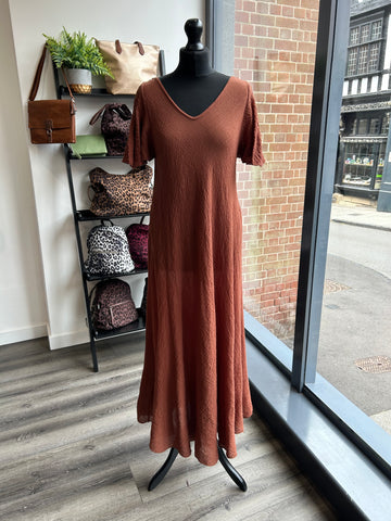 Bias Cut Crinkle Dress - Rust