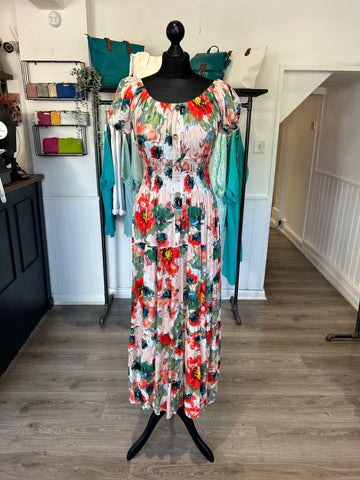 Shirred Waist Maxi Dress - Red