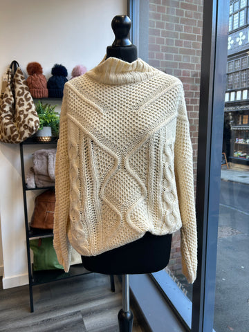 High Neck Cable Knit Jumper - Cream