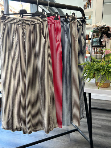 Linen Striped Wide Leg Trousers
