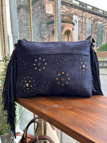 Crossbody Faux Suede Bag - Navy