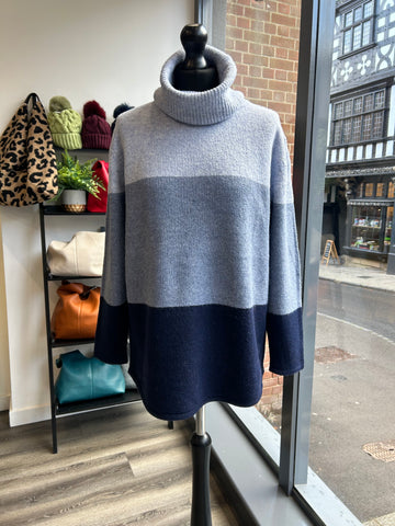 Colour Block Roll Neck - Blue/Navy
