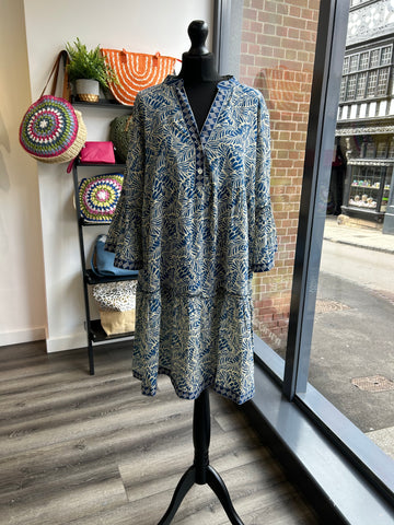 Indian Cotton Smock Dress - Royal Blue