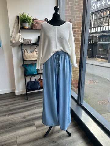 Chambray Denim Palazzo Trousers