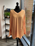 V Neck Dipped Side Stripped Jersey Top