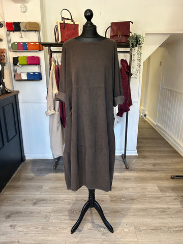 Needlecord Smock Dress - Chocolate