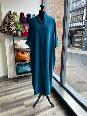 V Neck Needlecord Maxi Dress - Teal