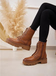 Chunky Lace Up Boots - Tan