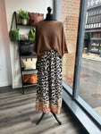 Animal Print Wide Leg Trousers - Black