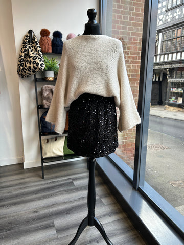 Velvet Sequin Skirt - Black