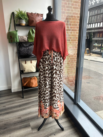 Animal Print Wide Leg Trousers - Chocolate