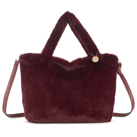 Large Faux Fur Bag - Wine