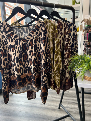 V Neck Animal Print Satin Top