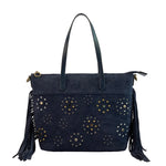 Faux Suede Tassel Bag - Navy