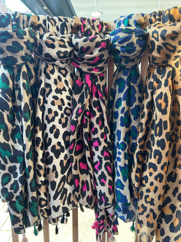 Animal Print Tassel Scarf