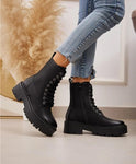 Chunky Lace Up Boots - Black