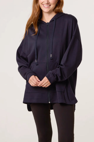 Longline Zipped Hooded Jacket - Navy