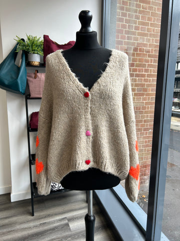 Slouchy Heart Cardigan - Oatmeal