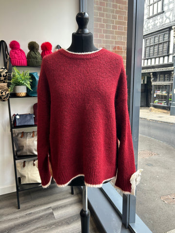 Bow Sleeve Wool Blend Jumper - Wine