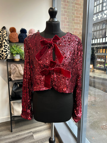 Cropped Sequin Box Jacket/Top - Wine