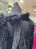 Velvet Sequin Bow Dress - Black