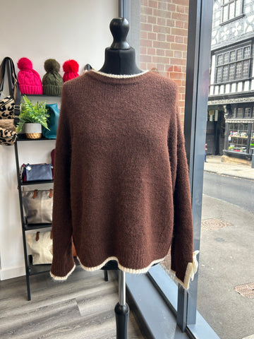Bow Sleeve Wool Blend Jumper - Chocolate