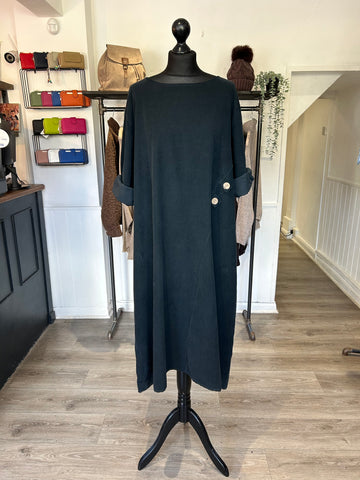 Needlecord Button Dress - Black